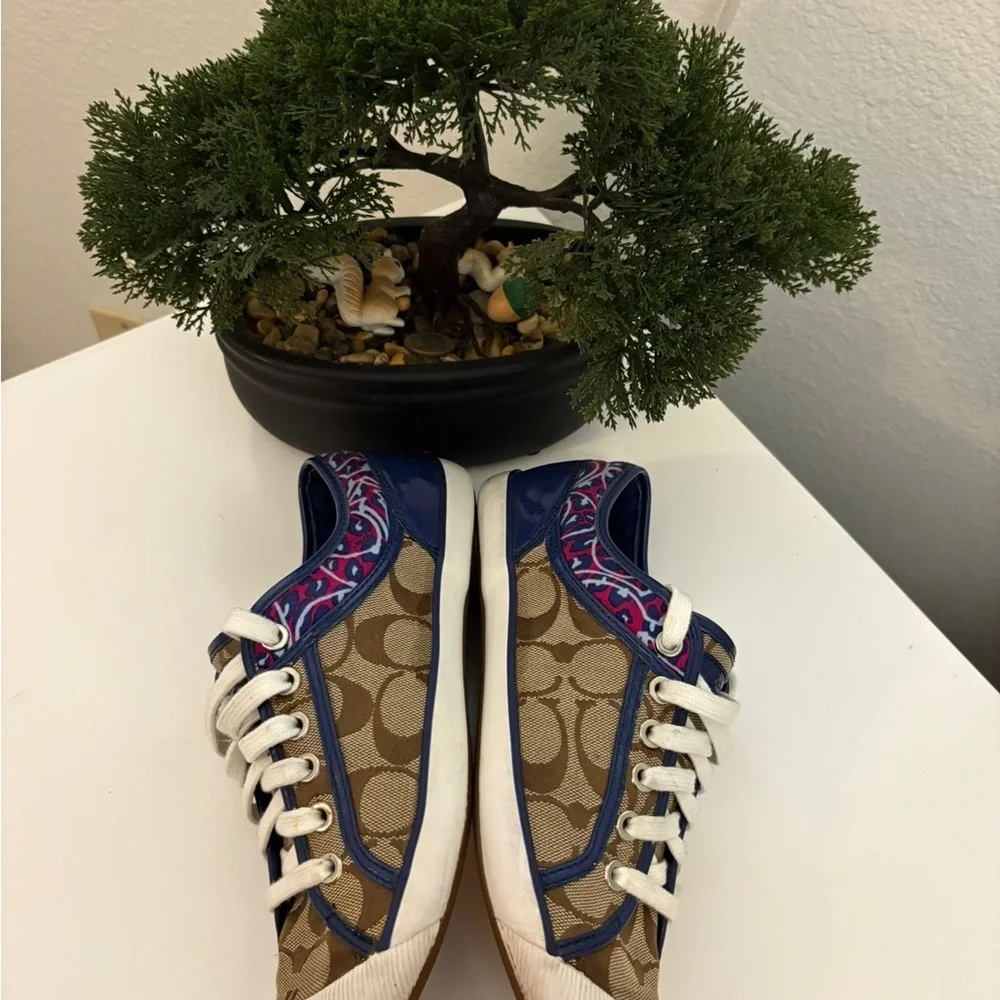Coach 😍Brown and Blue Sneakers with Pink Accents